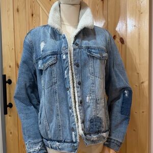 BlankNYC Cream Sherpa-Lined Jeans Jacket